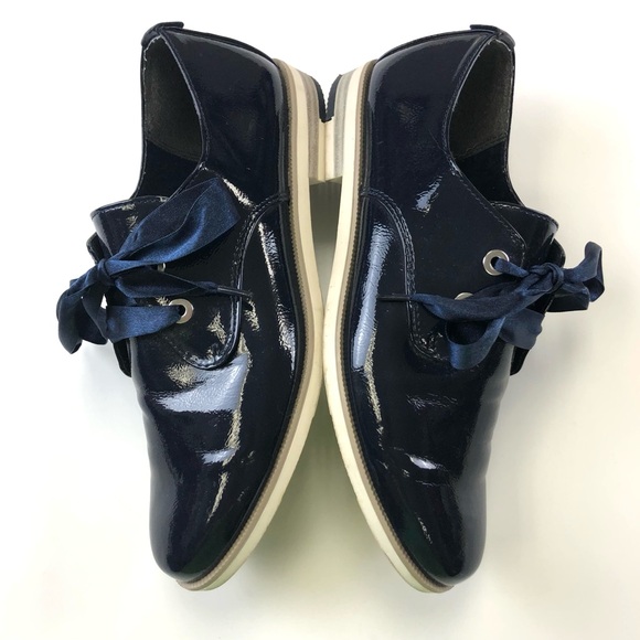 Marco Tozzi navy patent French blue Derby tie up womens shoe Size 40 ribbon lace - Picture 10 of 13